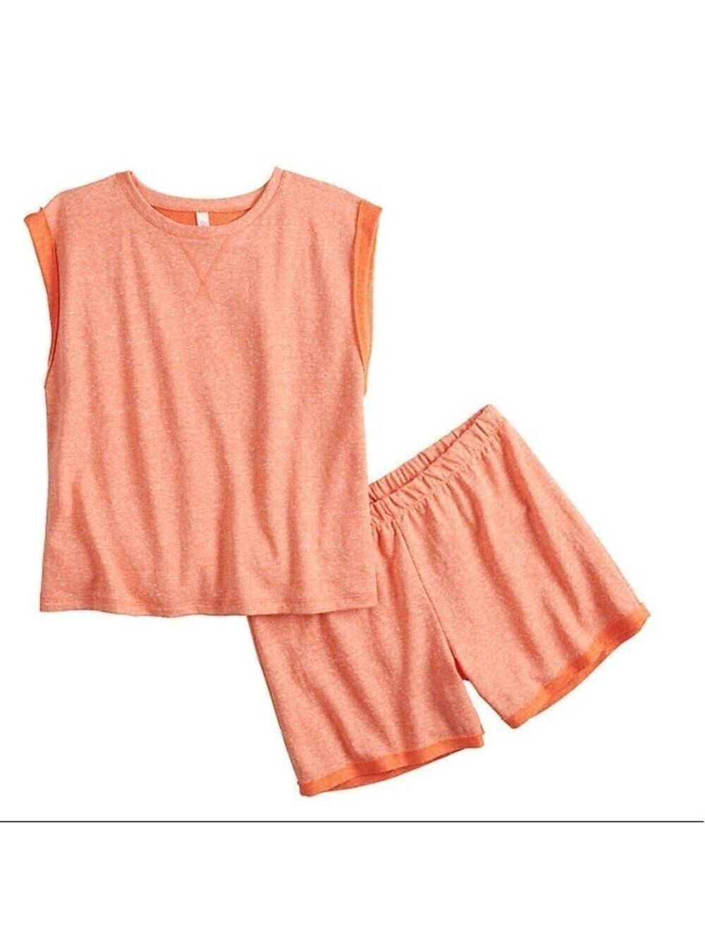 So French Terry sleeveless pajama top and short set XL color is coral - Picture 2 of 12